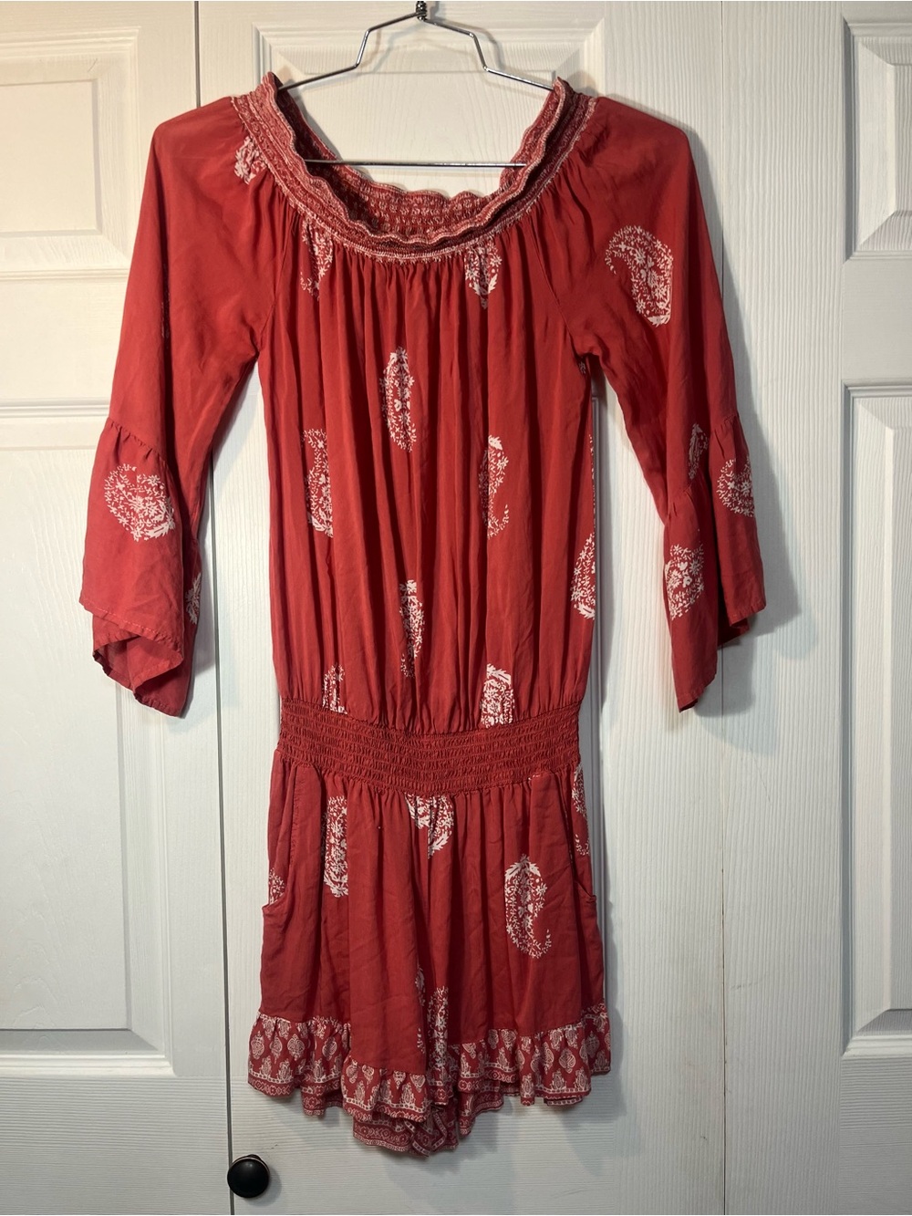 Lascana Venus Red Off-Shoulder Mini Dress with White Print